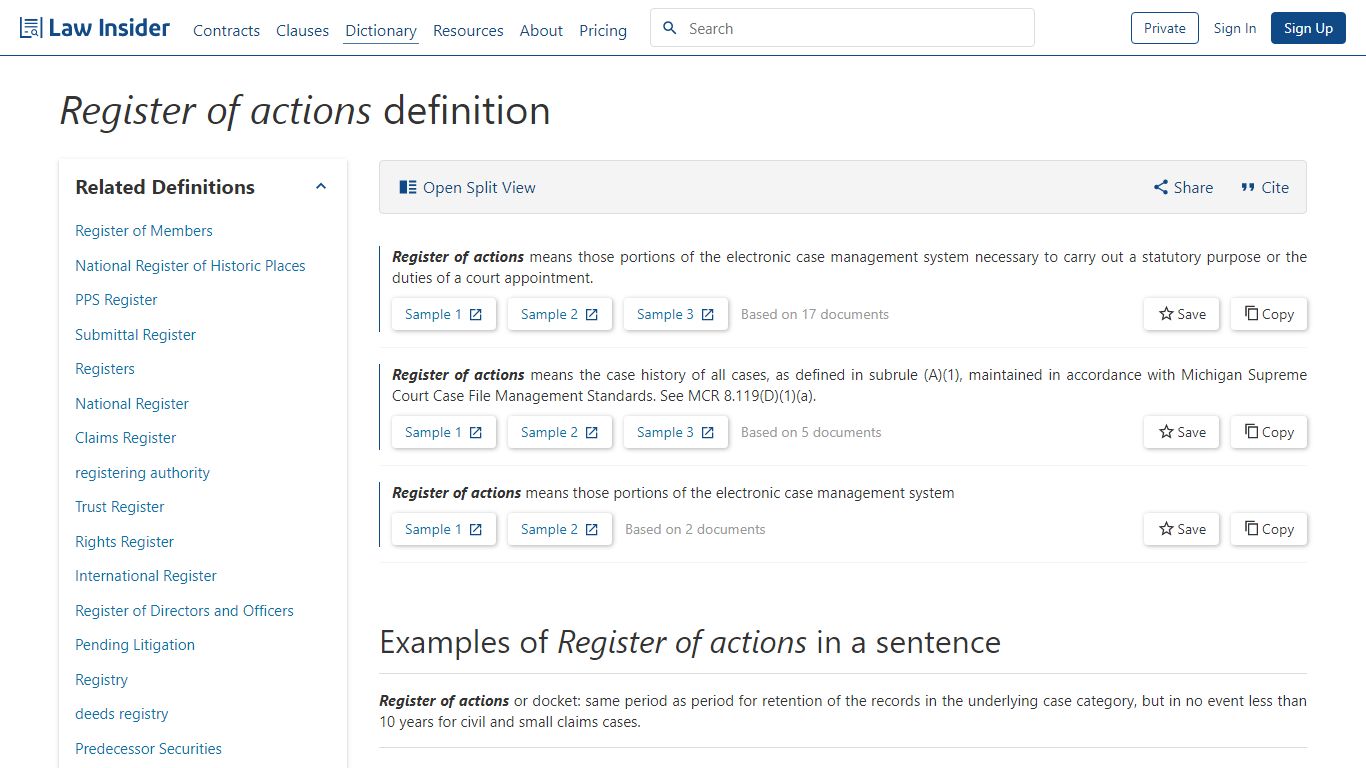 Register of actions Definition | Law Insider