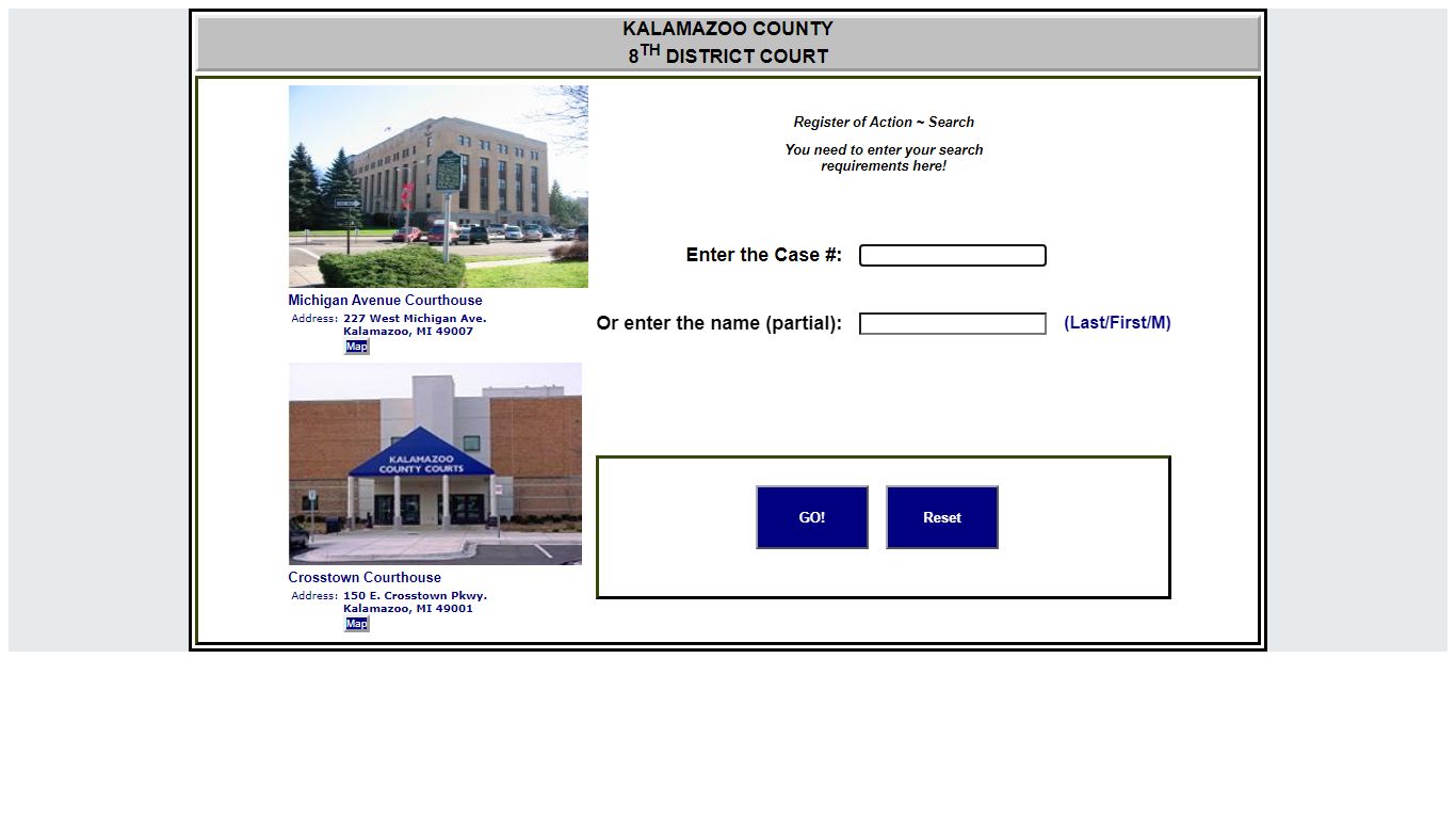 Register of Action ~ Search - Kalamazoo County, Michigan